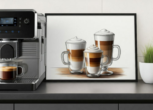 Kaffeevollautomat und Latte Macchiato
