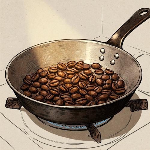 Zeichnung von Kaffeebohnen in einer Pfanne (KI generiert)